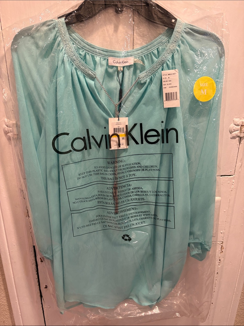 Calvin Klein Sea Glass Sheer Blouse